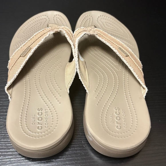 Crocs Men's Santa Cruz Canvas Flip Flops In Khaki Size 10 - Picture 5 of 11